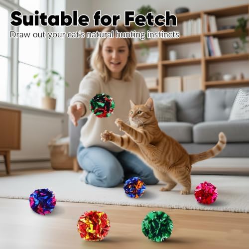 24Pcs Crinkle Cat Toy Balls, 2.47'' Interactive Crinkle Balls, Mylar Balls Cat Toy, Colorful Paper Ball Toys for Indoor Cats Kittens to Chew, Chase, Swat, Bite, Helps Kill Time and Keep Active