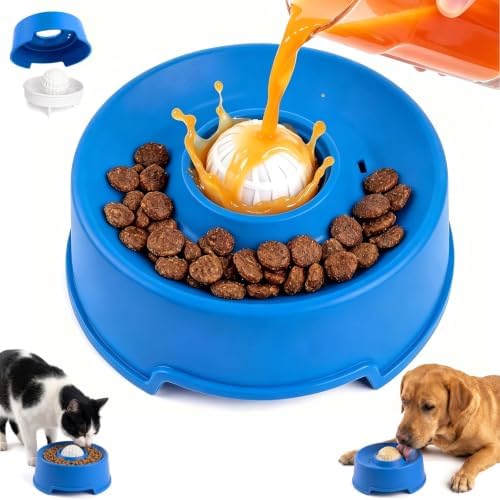 2026 New Dog Lick Bowl, Rolled Ball-in Slow Feeder for Liquid and Thick Treat, Interactive Dog Lick Bowl with 5/6 Cup Yogurt Licking Toy, Bone Broth for Large Medium Small Dogs and Cats Blue