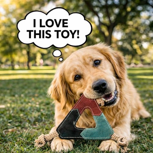 Triangle Shape Natural Suede Leather Dog Chew Toy with Strong Rope Knots, Interactive Tug and Play Toy for Medium to Large Dogs, Durable Daily Use (Pack of 2)