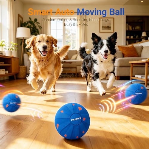 Interactive Dog Ball Toy, Automatic Rolling & Bouncing, 3.2" Blue, E-TPU