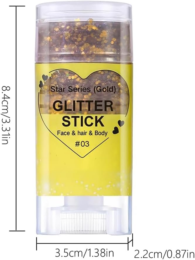 Face and Body Glitter Stick, Gold Hair Glitter Stick for Women Long Lasting Sparkling Cheer Glitter Makeup Disco Music Halloween Christmas, Holographic Chunky Sequins Glitter Hair Sticks