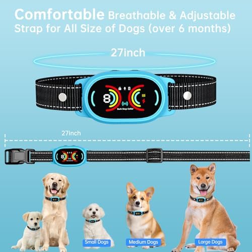 Dog Bark Collar, Rechargeable Bark Collar for Large Dog, IP67 Waterproof Anti Barking Collar Dogs with Adjustable Sensitivity for Medium and Small Dogs (DEEP Blue)