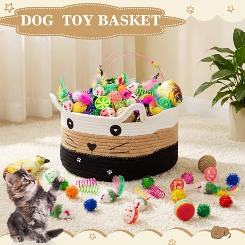 Zopeal 76 Pcs Cat Storage Basket Gift Toys Set, White,Coffee,Black