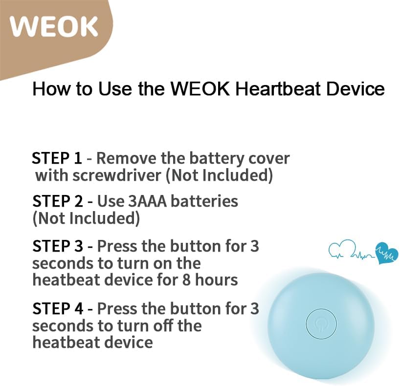 WEOK Heartbeat Replacement Soother Heartbeat Simulator for Reduce Pet Anxiety with Heartbeat Sound Machine, Puppy Heartbeat Toys Calming Separation Anxiety Relief Toys for Dogs