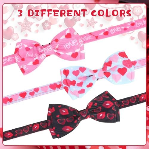 KOOLTAIL Pink Cute Cat Collars Breakaway with Bowtie and Bells, 3 Pack Girl Kitten Collars, Adjustable Safety Buckle Heart Charm Pendant Pet Collars for Kitty Boys Girls Cats Holiday
