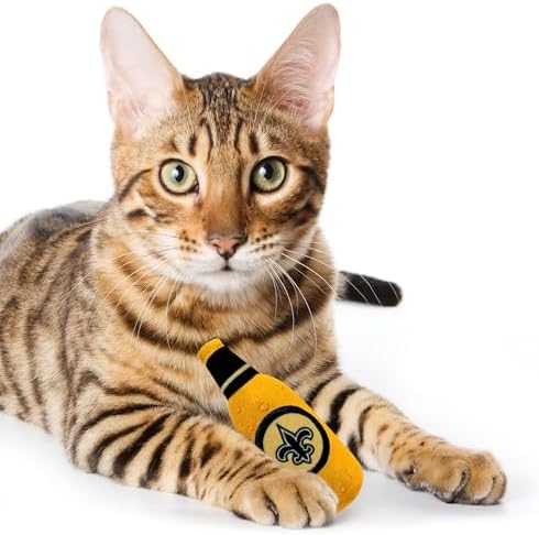 BEST PLUSH CAT TOY: NFL NEW ORLEANS SAINTS Complete Set of 3 piece Cat Toys filled with Fresh Catnip. Includes: 1 Helmet Cat Toy, 1 Football Cat Toy with Feathers & 1 Beer Bottle. Beautiful Team LOGOS