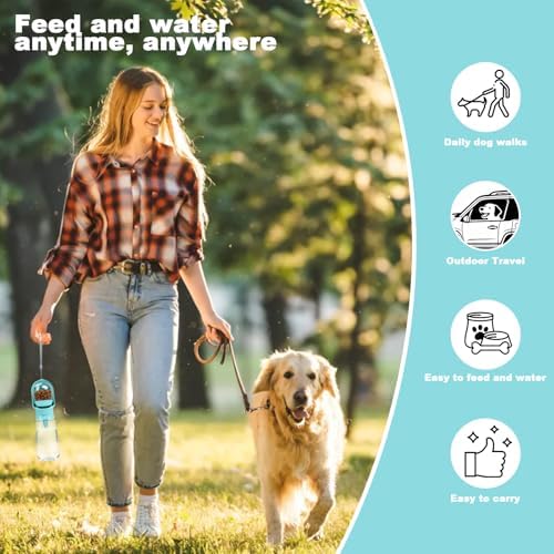 Blue Large Portable Dog Water Bottle with Food Container
