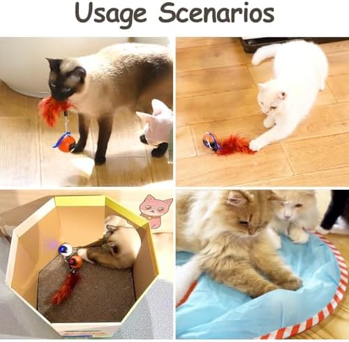 Migipaws Interactive Cat Ball Toy Set, Fun Tracker, Automatic Rolling Chase Ball with Fluffy Tail, A Small Mice, Rechargeable (White)