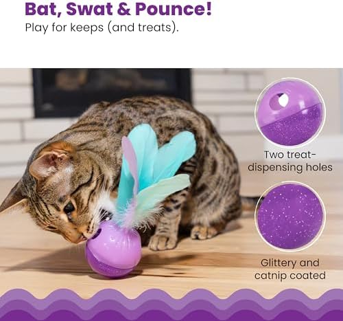Catstages Feather Treat Stuffer Cat Toy – Interactive Cat Toy with Catnip for Treat Dispensing & Mental Stimulation, Purple