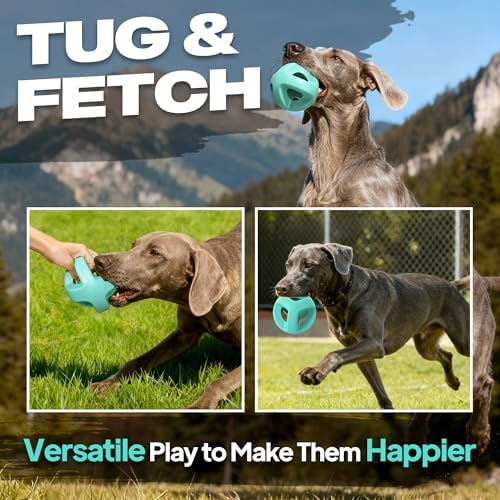 Fida Natural Rubber Dog Balls for Aggressive Chewers, Durable Dog Chew Toys for Large Dogs, Interactive Fetch & Tug of War Toys for Medium Large Breed Non-Toxic Dish Washable,4.5 * 4.5"