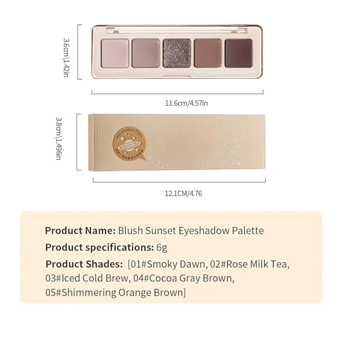 5-Color Eyeshadow Palette, Matte & Shimmer Neutral Browns, Low Saturation High Pigment, Blendable Buildable Waterproof, Smooth Skin-Friendly, 5#