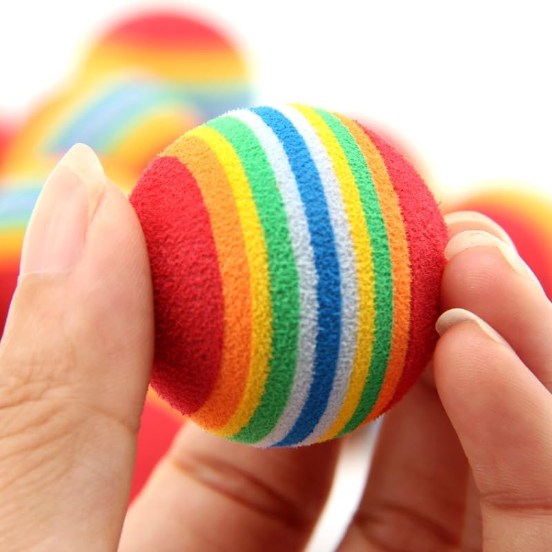 VOVIGGOL 12 Pack Rainbow Cat Toy Balls Soft EVA Foam Interactive Indoor Kittens Favorite Toys 1.38" Dia. Small Dogs Puppies Toy Balls Bulk Activity Chase Quiet Play Sponge Ball