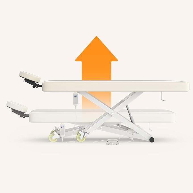 Electric Massage Table Bed - Facial Spa Treatment Table, Esthetician Bed with Wheel, Hand & Foot Pedal Dual Control Adjustable Height 440lbs, Professional Salon & Beauty Spa Use (Beige)