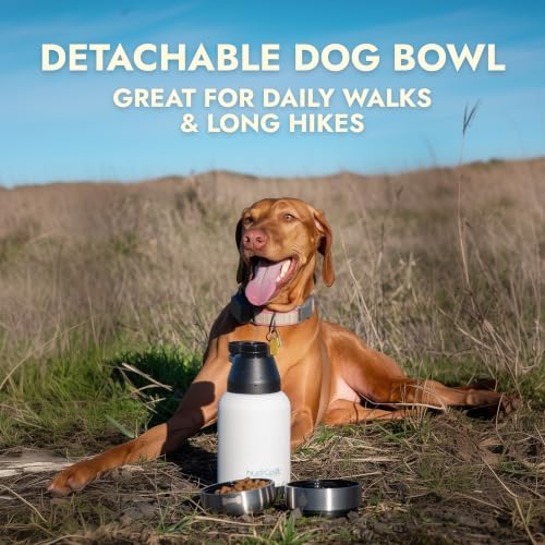 Hydropet Portable Dog Water Bottle (32 oz) - Insulated Dogs & Cats Travel Bottles, Stainless Steel - Detachable Dog Food Bowl and Water Bowl - Great for Daily Walks - Puppy Essentials & Accessories