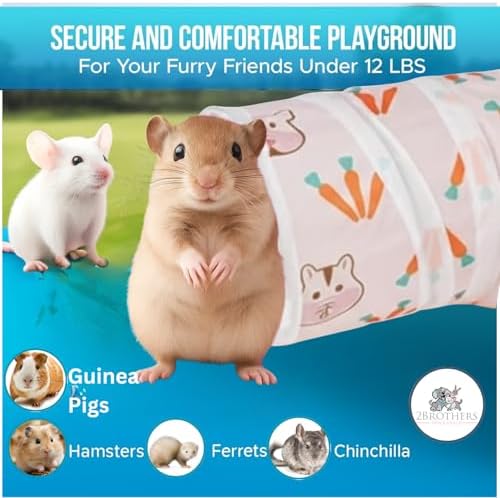 Tunnels with 3-Way Entrance - Cozy, Washable Guinea Pig Hideout - Interactive Cage Toys (Pink Hamsters)