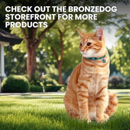 BRONZEDOG Cat Collar with Bell Kitten Rolled Leather Collars Safety QR ID Name Tag (Black Midnight)