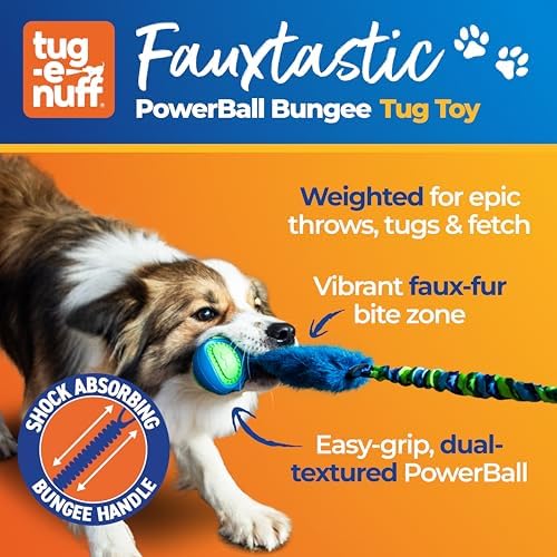 Tug-E-Nuff Fauxtastic PowerBall Bungee Tug (Orange Pattern) Dog Toys, 25 in
