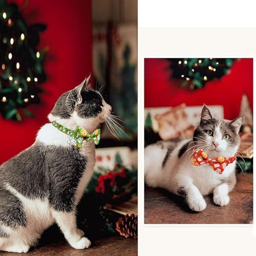 2 Pack Christmas Dear Santa & Cookie Mail Design Collars with Removable Bow Tie & Bell, Holiday Breakaway Safety Buckle Collar for Boys and Girls Kitties and Kitten(Red&Green)