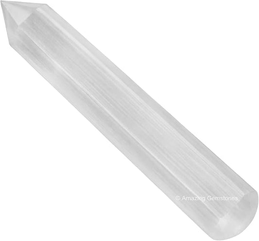 Amazing Gemstone Selenite Crystal Wand Massage Stick - Pelvic Wand Gua Sha for Adults - Crystals and Healing Stones Massage Wands for Adults Gifts (Pointed)