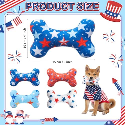Civaner 12 Pcs 4th of July Squeaky Dog Toys Bulk Stuffed Plush Toys for Dogs Interactive Teething Chew Plaything for Small Medium Large Pets Teething Cleaning and Training
