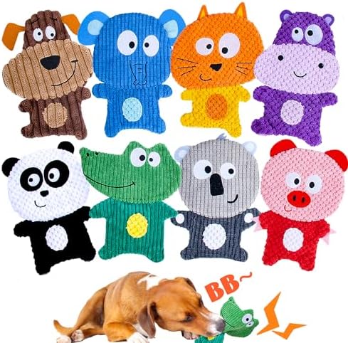 8 Pack No-Stuffing-Dog-Squeaky-Toys,Crinkle-Puppy-Toy Pet-Entertaining-Toy