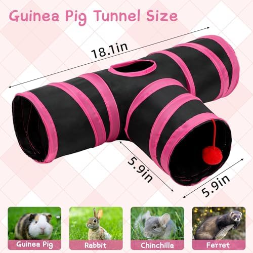Rypet Guinea Pig Tunnel Hideout 3-Way Collapsible Pet Tubes, Red Black