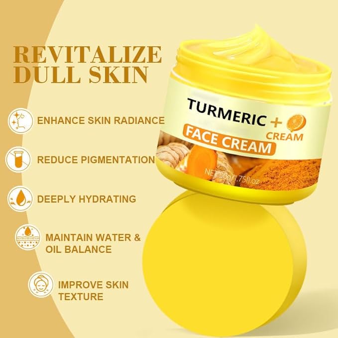 Turmeric Face Cream, Face Moisturizer Natural Turmeric Skin Facial Moisturizer Evens Tone Hydrating Anti-aging for Normal, Dry, Oily & Combination Skin 1.75 FL OZ