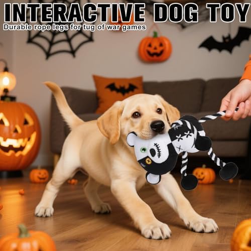 EXPAWLORER Halloween Dog Toys for Aggressive Chewers, Interactive Doggie Squeaky Bear Toy, Indestructible Plush Toys with Crinkle Paper, Durable Chewing Toys for Small Medium Large Dogs