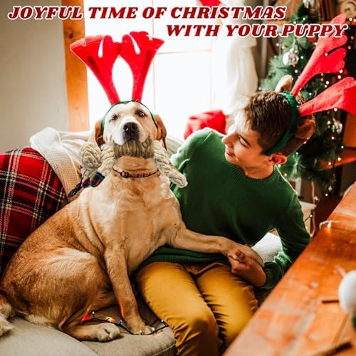 Christmas Squeaky Dog Toy-Festive Elk with Crinkle and Pull Ring