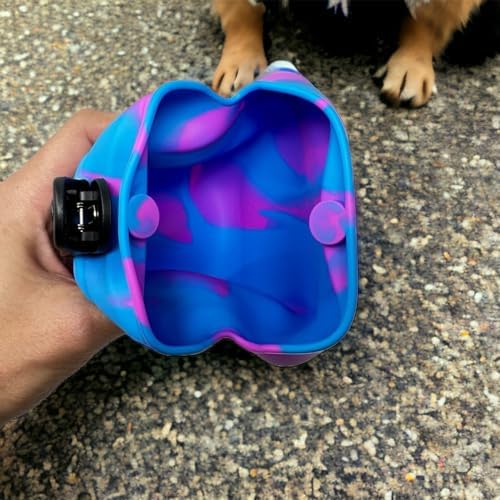 SparkDog K9 Snack Sack – Clip-On Silicone Dog Treat Pouch with Magnetic Closure, Hands-Free Training Bag for Walks, Obedience, Agility, Puppy & Dog Training Accessories (Blue Swirl)