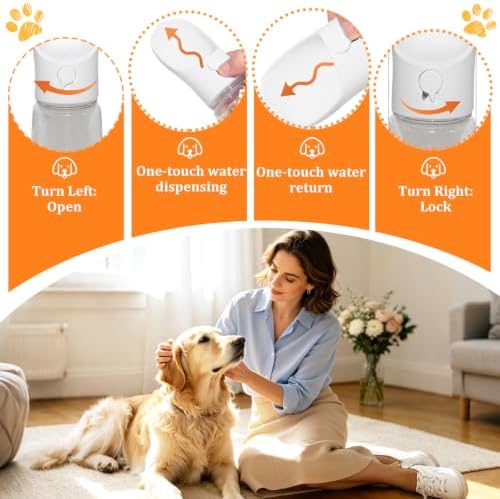 Portable Dog Water Bottle with Food Container, White, 19oz