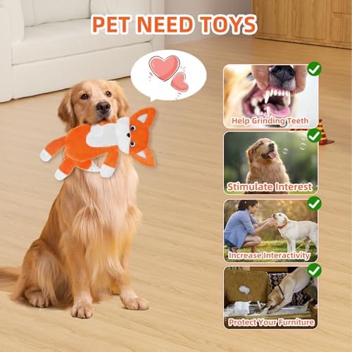 PAWCHIE Squeaky Dog Toys for Small Medium Large Dogs, No Stuffing Crinkle Puppy Toy,Soft Pet Plush Teething Toys 2 Packs Mess-Free Interactive Chew Toy Fox Rabbit Shape for Boredom Best Birthday Gift