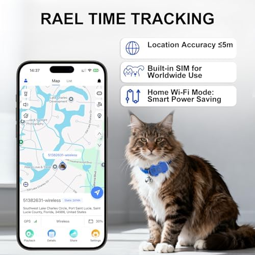 Pet GPS Tracker for Dogs & Cats |Real-Time Location | Subscription Required | Geo-Fence, 180 Day Activity History, Smart Alerts, IP67 Waterproof