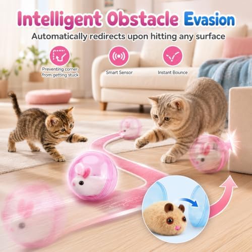 Self-Rolling Interactive Cat Ball,Realistic Animal Automatic Moving Toy,Hamster Running Rolling Ball,360° Rolling Spin Moving Cat Ball Fun Indoor Interactive Pet Ball for Cats Dogs Chasing (Blue)
