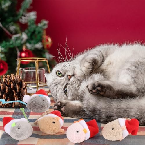 FOIMAS 6pcs Christmas Catnip Toys,Xmas Cat Toys Plush Mouse Interactive Chew Bite Toys for Cat Kitten Indoor