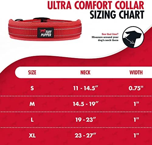 Tuff Pupper Ultra Comfort Padded Dog Collar | Thick Neoprene Padding | Ballistic Nylon Strap Dog Collar with Reflective Stitching | Durable Metal Buckle & Integrated ID Tag Holder | Waterproof Collars
