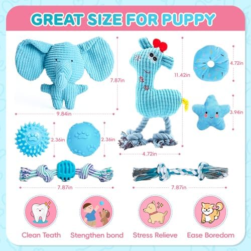 8 Pack Luxury Puppy Toys for Teething Small Dogs, Puppy Chew Toys with Squeaky Dog Toys, Balls and Rope Dog Chew Toys, Dog Toys to Keep Them Busy (Blue, 8-Pack)