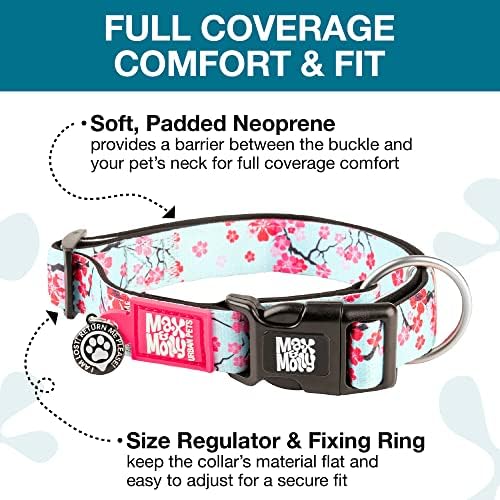 Max & Molly Urban Pets Smart ID Dog Collar - Soft Neoprene, Waterproof, Machine Washable, Power Buckle, Gotcha! QR Tag & Custom App Profile, Cherry Bloom M