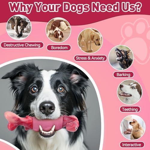 BIKIISEN Dog Toys for Aggressive Chewers, Squeaky Tough Chew Toys | Interactive Dog Chew Toys for Large Dogs, Dog Toys Keep Them Busy, Gift Toys for Medium/Large Breed (Pink)