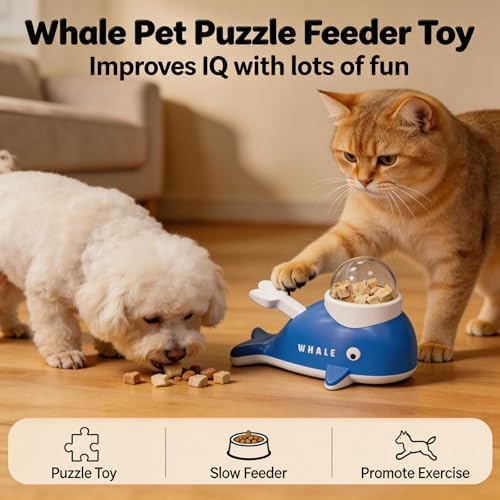 Treat Toys for Dogs, Interactive Puzzle Games Whale Shaped, Cognitive Dog Toys Food Dispenser, for Cat Kitten Puppy Aggressive Chewers, Pet Indoor Training Boredom Exercise