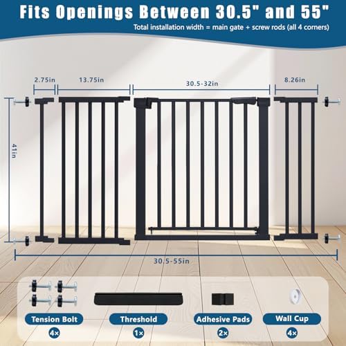 Rgqphantom 41" Tall Safety Pet Gate,Adjustable 29.92"-57.48" Wide(Black)