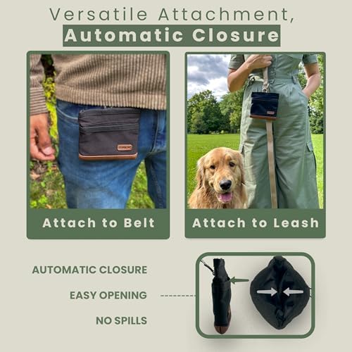 BEAU&FUR Small Large Dog Treat Pouch with Clicker for Training (Black Brown, With Leash)
