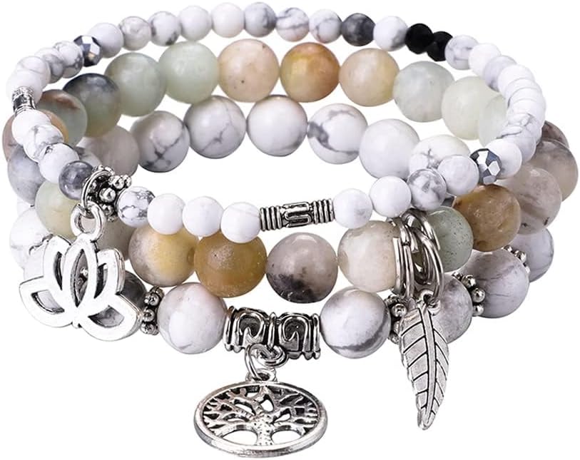 UEUC Tree of Life Yoga Healing Stone Bracelets,Multilayer Lotus Chakra Stone Reiki Bracelet Sets,Anxiety Crystal Natural Stone,for Women Stress Relief
