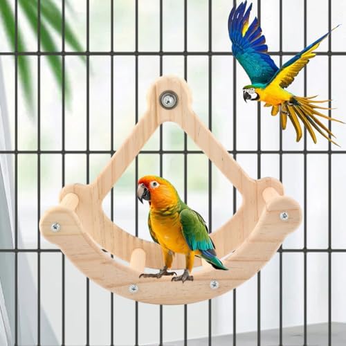 Bird Perch Toy, Wooden Interactive Rocking Perch with Exercise Wheel, Parakeet Enrichment Toy, Cockatiel Intelligence Toy for Parrots, Bird Cage Accessories for Budgies and Conures
