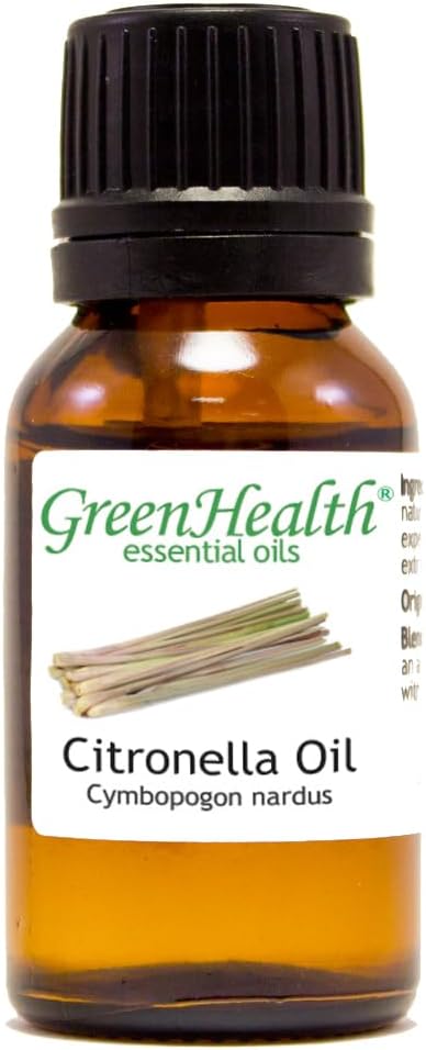 Citronella Essential Oil – 1/2 fl oz (15 ml) Glass Bottle w/Euro Dropper – 100% Pure Essential Oil – GreenHealth