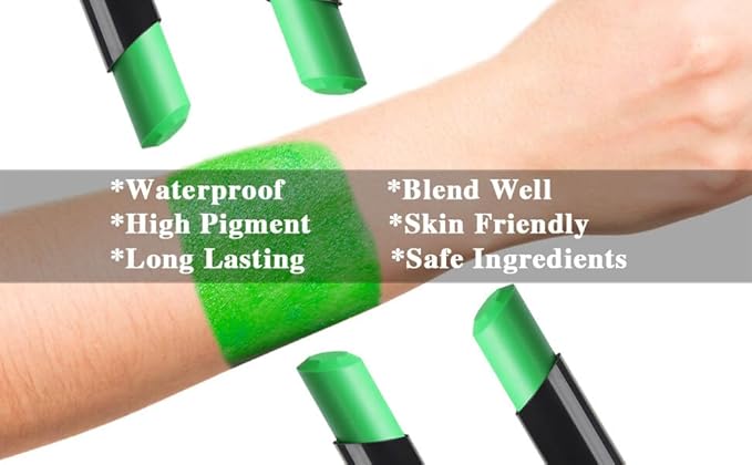 MEICOLY Lime Green Face Body Paint Stick,Christmas Stocking Stuffers,Green Face Paint for Halloween SFX Witch Hulk Elphaba Makeup,Hunting Camo Face Paint,Eye Black Stick for Baseball Softball Football