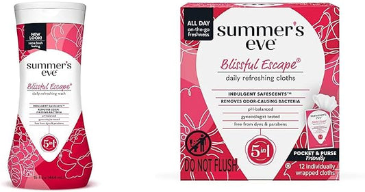 Summer's Eve Blissful Escape Body Wash & Wipes Bundle, Refreshing Feminine Hygiene, Removes Odor, pH Balanced