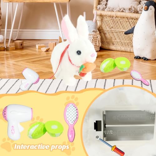 Hopping Rabbit Interactive Electronic Pet Plush Bunny Toy with Sounds and Movements Animated Walking Wiggle Ears Twitch Nose Gift for Toddlers Birthday