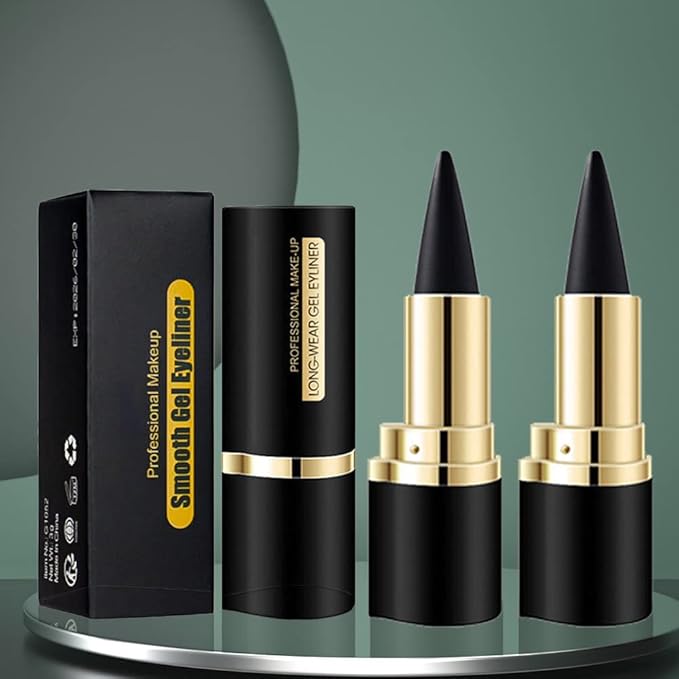 AMY'S DIARY 2Pcs Black Gel Eyeliner Pencil Set,Natural Cream Eye Liner Waterproof Smudge Proof,Cat Eye Black Smokey Eyeshadow Stick Crayon,Goth Halloween Makeup,delineador de ojos contra el agua