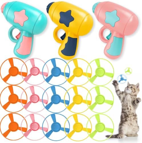 18 Pcs Cat Fetch Toy with Colorful Flying Propellers Set, Cat Playing Tracking Interactive Toys for Kitten Chasing Training Hunting